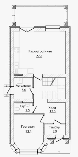План этажа №1 2-этажного дома A-125 в Тюмени