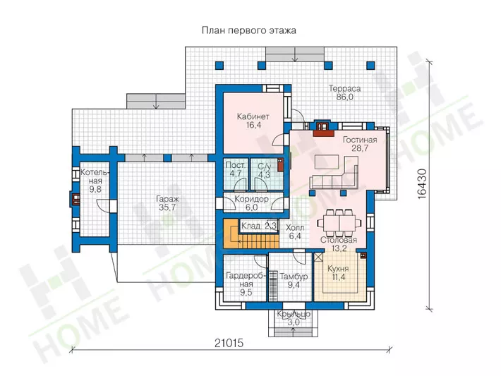 План этажа №1 2-этажного дома 45-21 в Тюмени