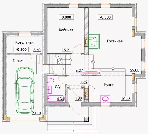 План этажа №1 2-этажного дома A-187 в Тюмени