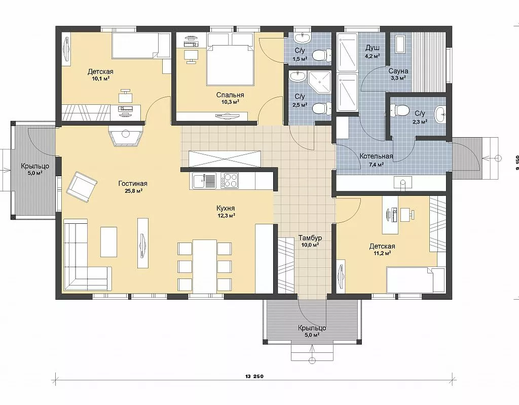 План этажа №1 1-этажного дома KR-1112-2 в Тюмени