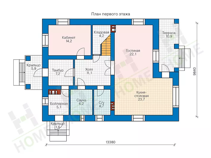 План этажа №1 2-этажного дома 57-62A в Тюмени