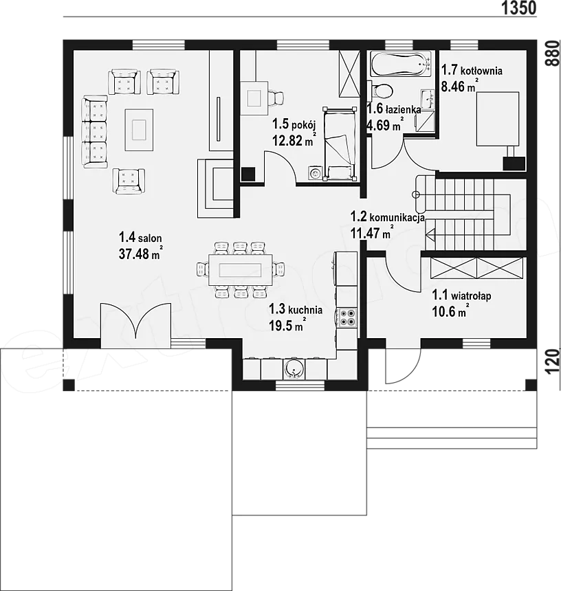 План этажа №1 2-этажного дома D-2238 в Тюмени