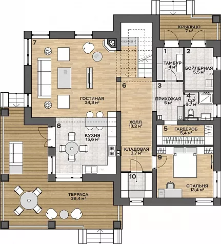 План этажа №1 2-этажного дома K-2244 в Тюмени