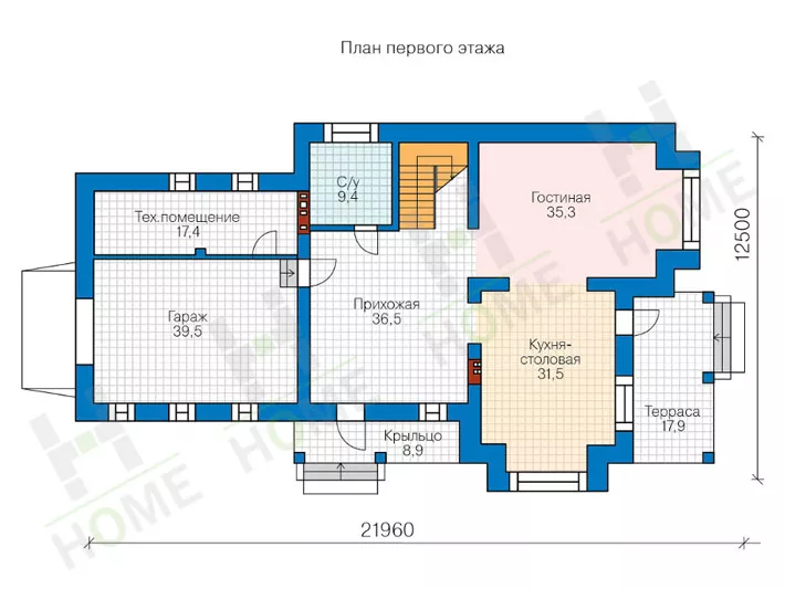 План этажа №1 2-этажного дома 40-61AGL в Тюмени