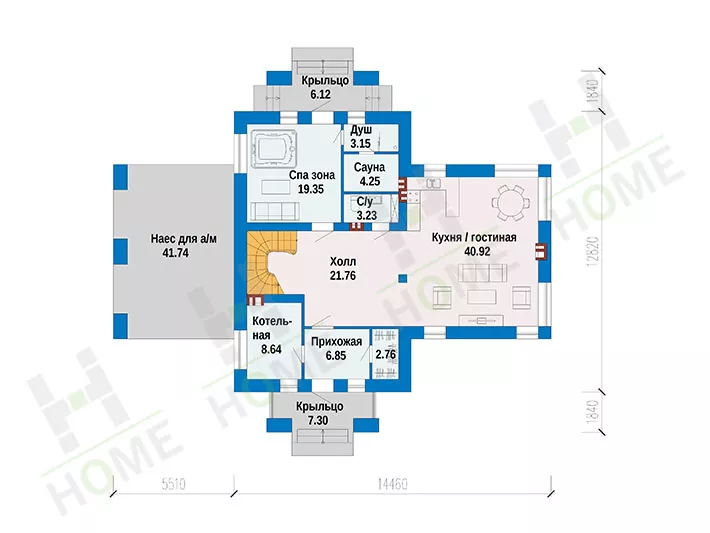 План этажа №1 2-этажного дома 45-38L в Тюмени