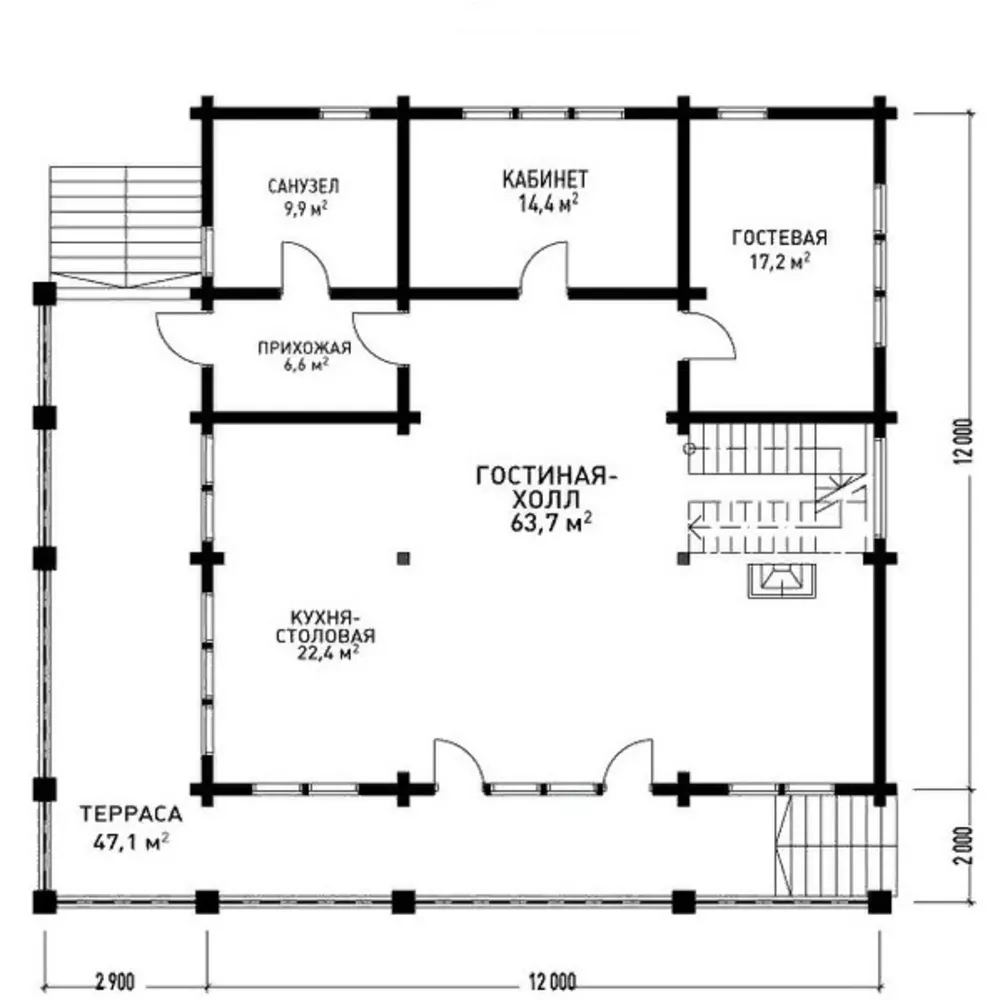 План этажа №1 1-этажного дома KR-1355 в Тюмени