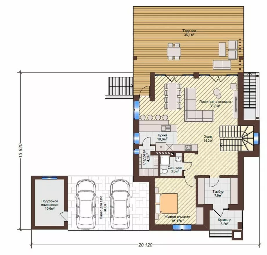 План этажа №1 1-этажного дома K-1265-2 в Тюмени