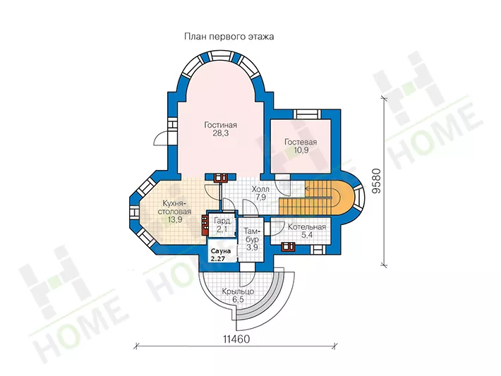 План этажа №1 2-этажного дома 40-75AGL2 в Тюмени