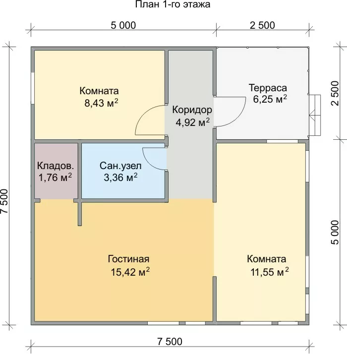 План этажа №1 1-этажного дома KR-159-2 в Тюмени