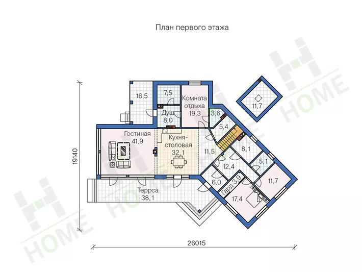 План этажа №1 2-этажного дома 62-85L в Тюмени