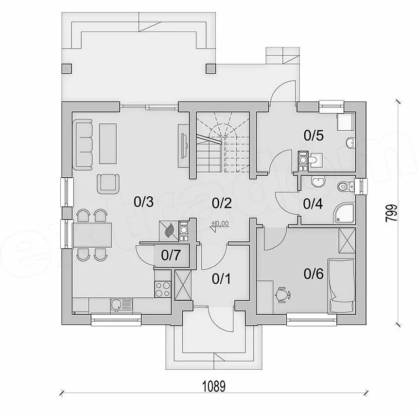 План этажа №1 2-этажного дома D-2174 в Тюмени