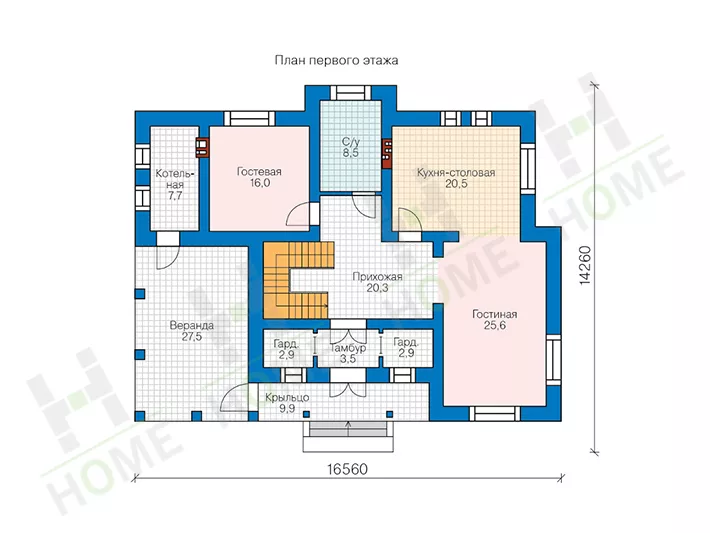 План этажа №1 2-этажного дома 58-10H2L в Тюмени