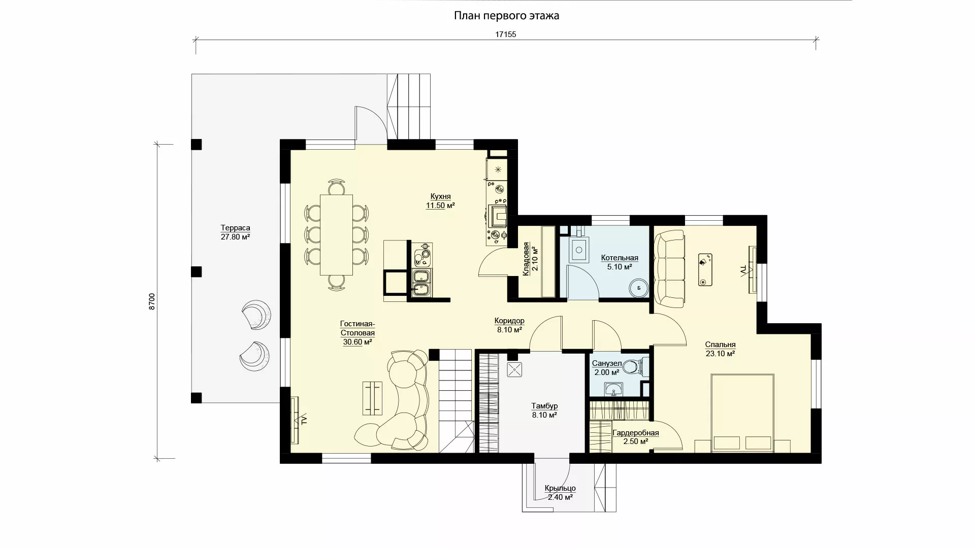 План этажа №1 2-этажного дома K-2174-2 в Тюмени