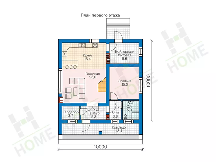План этажа №1 2-этажного дома 58-68 в Тюмени