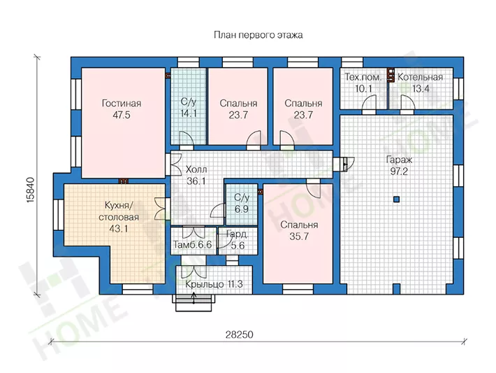 План этажа №1 1-этажного дома 58-01BKL в Тюмени