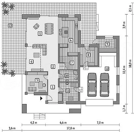 План этажа №1 2-этажного дома D-2641 в Тюмени