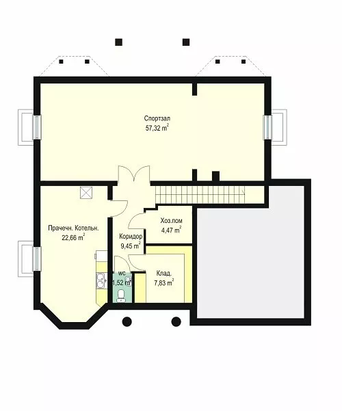 План этажа №1 2-этажного дома K-2451-4 в Тюмени