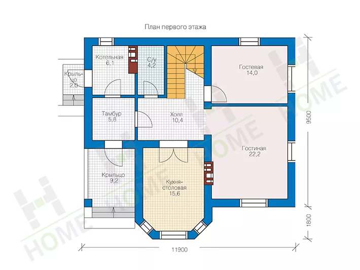 План этажа №1 2-этажного дома 40-12AK1L в Тюмени