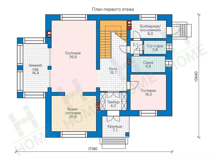 План этажа №1 2-этажного дома 40-40GL в Тюмени