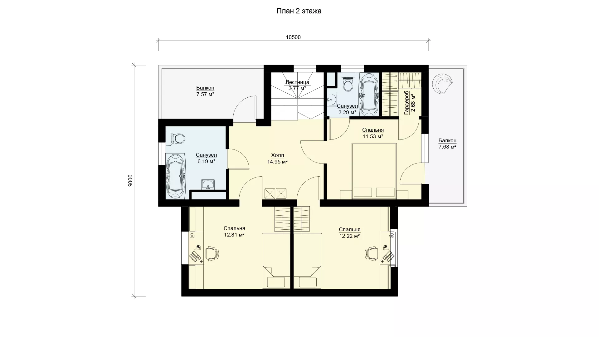 План этажа №1 2-этажного дома K-2133-2 в Тюмени