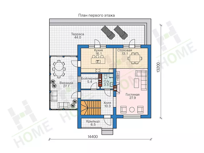 План этажа №1 2-этажного дома 62-63 в Тюмени
