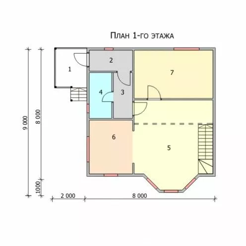 План этажа №1 2-этажного дома KR-271 в Тюмени