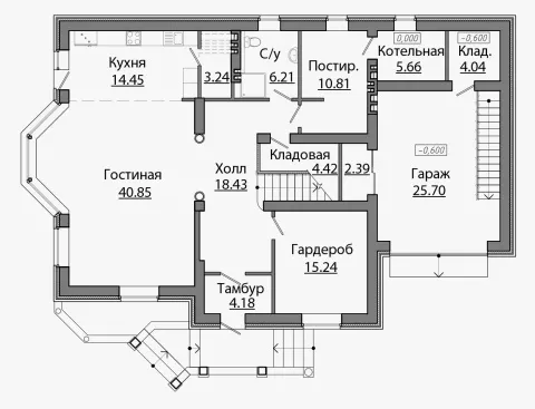 План этажа №1 2-этажного дома A-265 в Тюмени