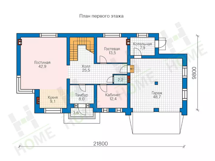 План этажа №1 2-этажного дома 40-86DL в Тюмени