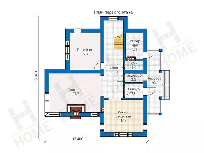 План этажа №1 2-этажного дома 57-18 в Тюмени