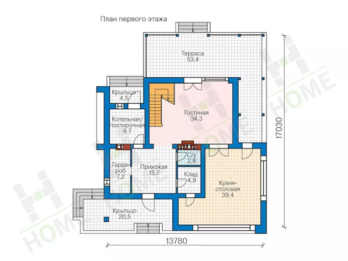 План этажа №1 2-этажного дома 40-93BBricks в Тюмени