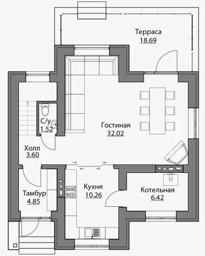 План этажа №1 2-этажного дома C-118 в Тюмени