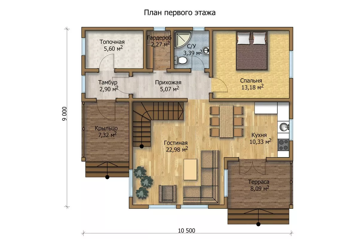 План этажа №1 2-этажного дома MK-130-87 в Тюмени