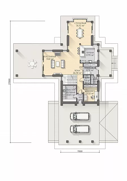 План этажа №1 2-этажного дома K-2652 в Тюмени