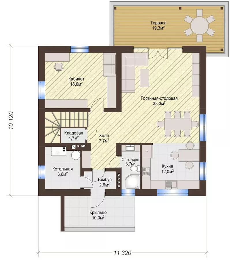 План этажа №1 2-этажного дома K-2182-2 в Тюмени