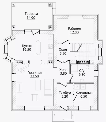 План этажа №1 2-этажного дома C-161 в Тюмени