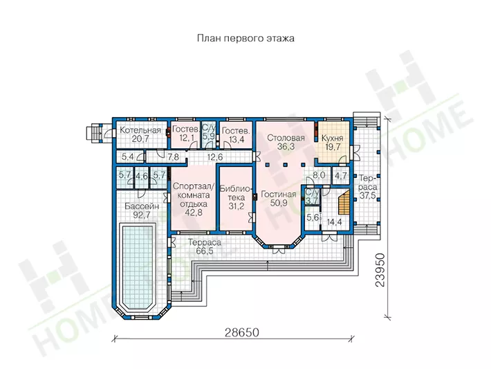 План этажа №1 2-этажного дома 62-10 в Тюмени