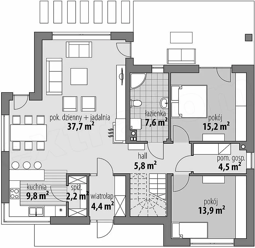 План этажа №1 2-этажного дома D-2200-2 в Тюмени
