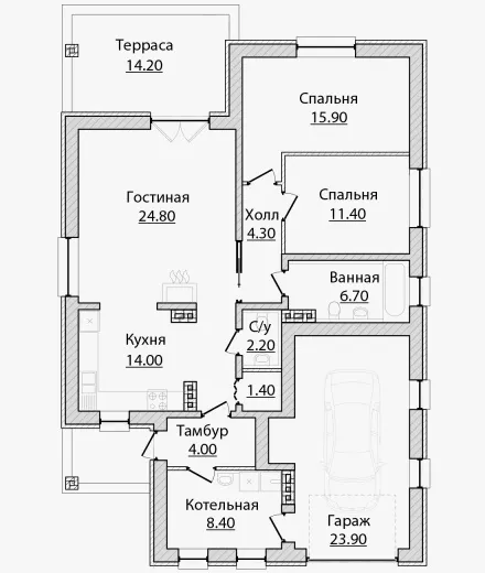 План этажа №1 1-этажного дома C-117 в Тюмени