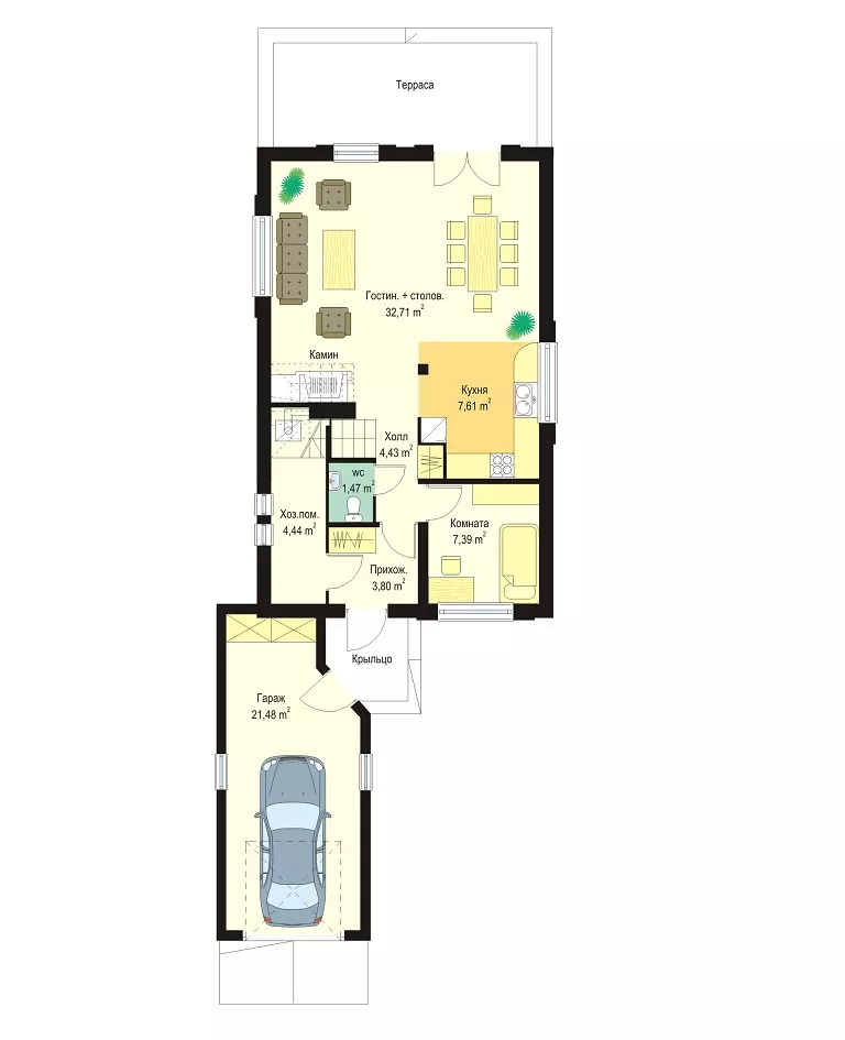План этажа №1 1-этажного дома K-1157-2 в Тюмени