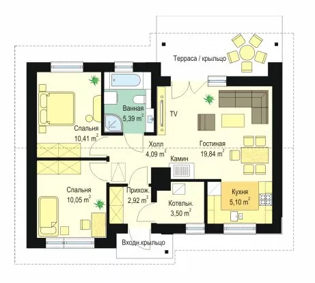 План этажа №1 1-этажного дома K-180-2 в Тюмени