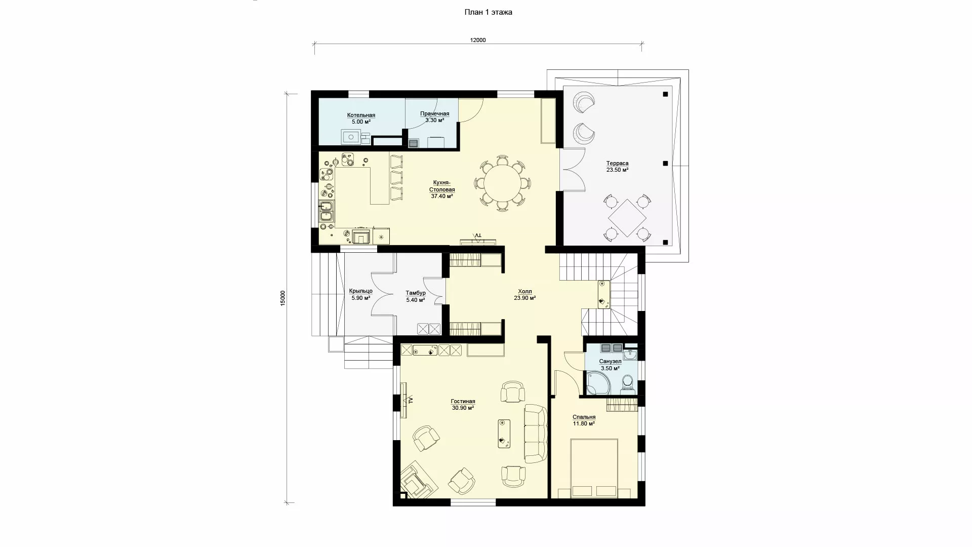 План этажа №1 2-этажного дома K-2235 в Тюмени