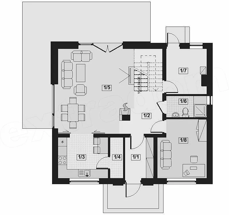 План этажа №1 2-этажного дома D-2162 в Тюмени