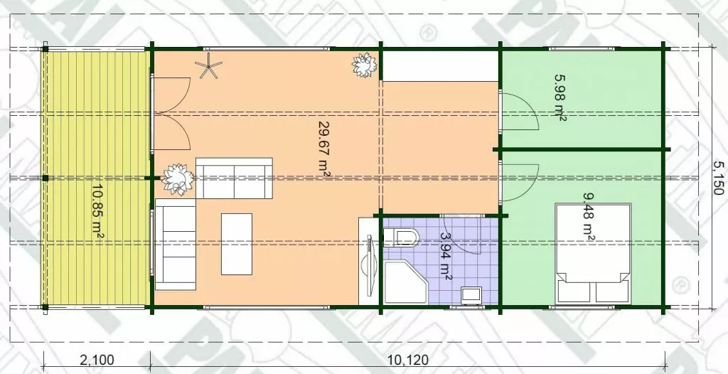 План этажа №1 1-этажного дома KR-149-4 в Тюмени