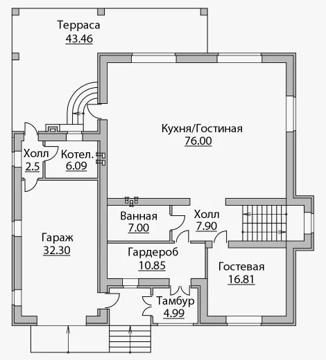 План этажа №1 2-этажного дома B-282 в Тюмени