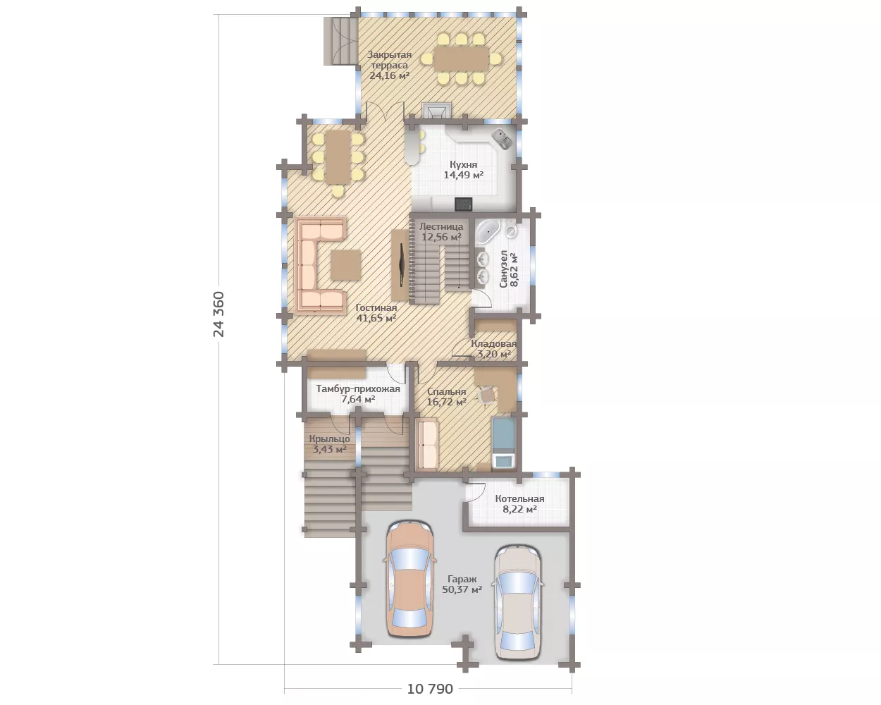План этажа №1 2-этажного дома D-2315 в Тюмени