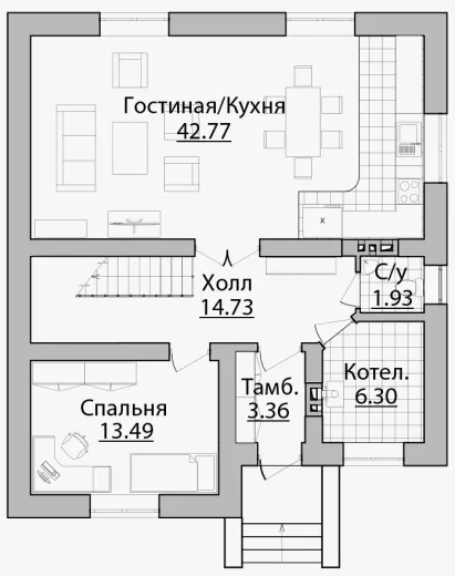 План этажа №1 2-этажного дома C-155 в Тюмени