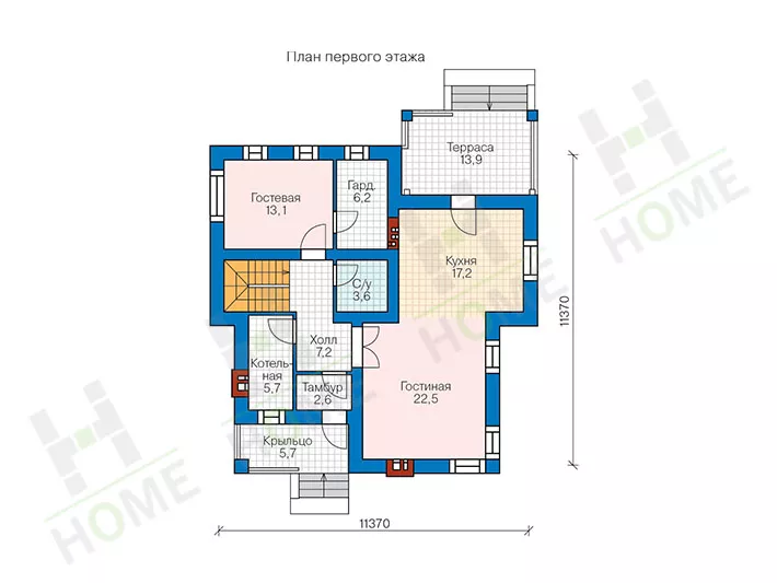 План этажа №1 2-этажного дома 57-68 в Тюмени