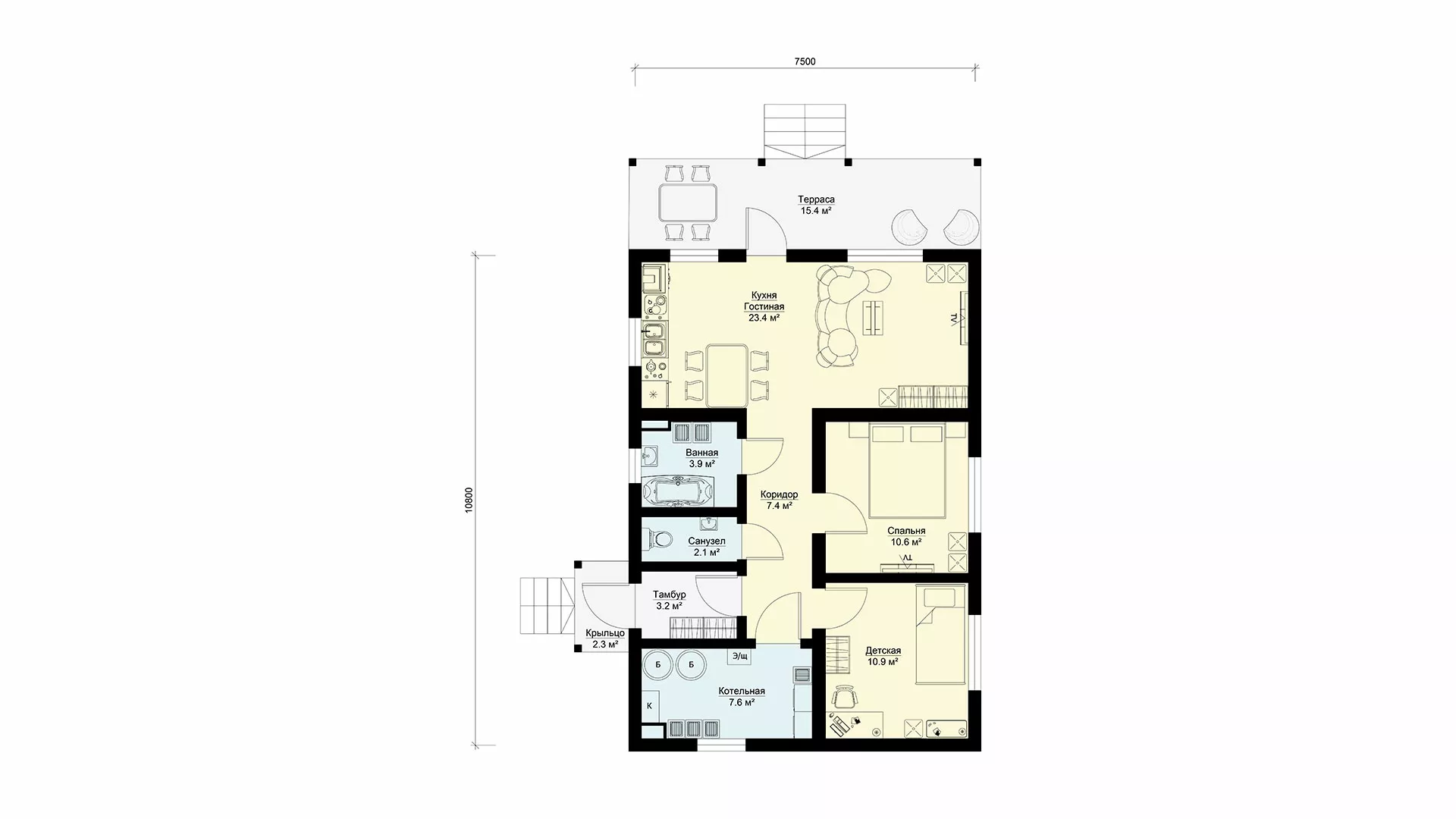 План этажа №1 1-этажного дома K-169-2 в Тюмени