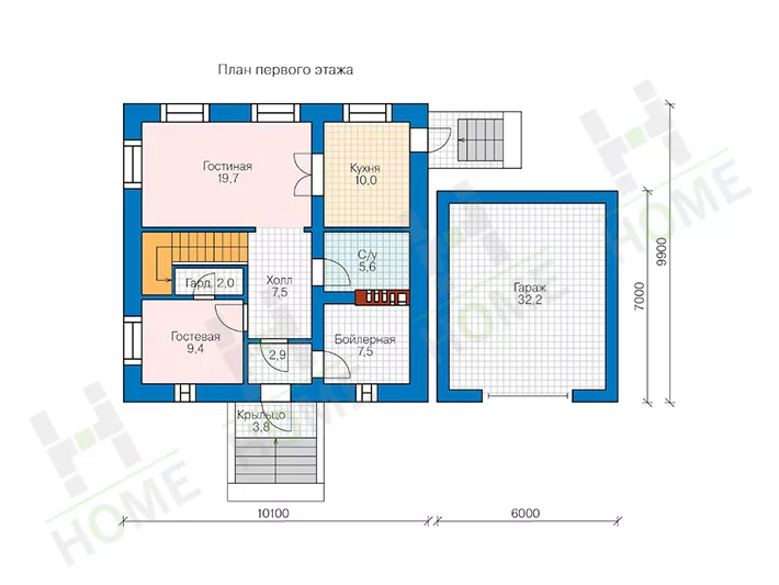 План этажа №1 2-этажного дома 57-05F в Тюмени