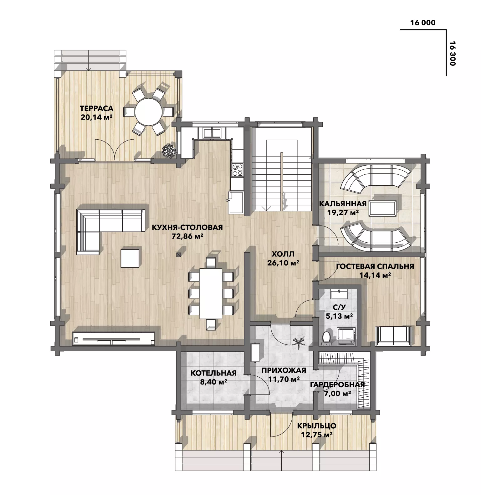План этажа №1 2-этажного дома D-2365 в Тюмени